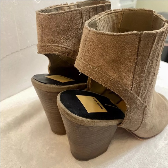 Dolce Vita Pasha Ankle Bootie Taupe Suede Leather Open Toe Stacked Heel Size 9M - Picture 7 of 16